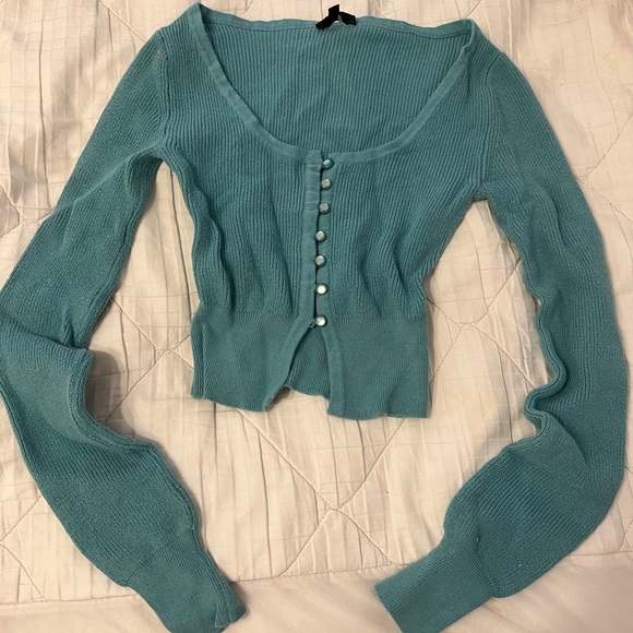 Dynamite turquoise crop wool top - Picture 1 of 3